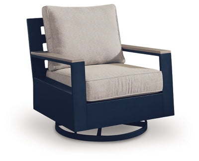 Mabry Shores Outdoor Swivel Glider Chair with Cushion - Navy Blue/Driftwood