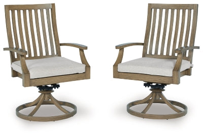 Silla giratoria de exterior Rainier Ranch con cojín (juego de 2)
