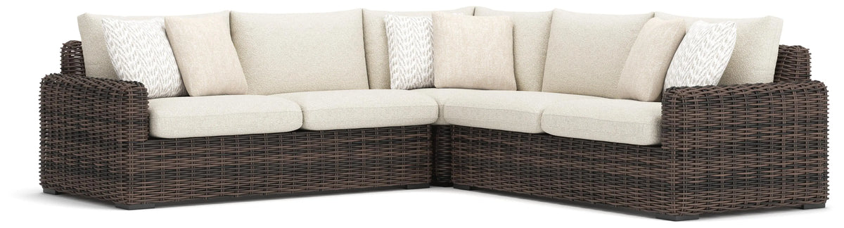 Seccional de exterior de 3 piezas Kimora - Beige/Marrón oscuro