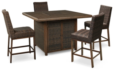 Paradise Trail Outdoor Counter Height Dining Table with 4 Barstools - Medium Brown