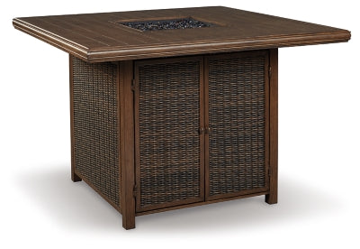 Paradise Trail Bar Table with Fire Pit - Medium Brown