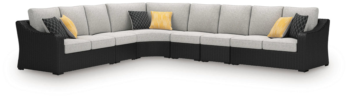 Seccional de exterior de 6 piezas Beachcroft - Negro/Gris claro