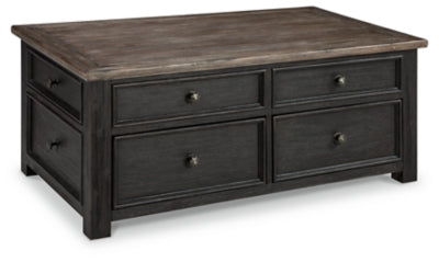 Mesa de centro Tyler Creek con tapa elevable - Marrón grisáceo/negro