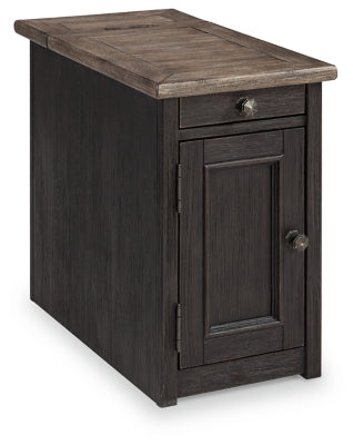 Tyler Creek Chairside End Table with USB Ports & Outlets - Grayish Brown/Black