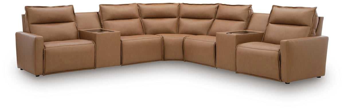Arrington 7-Piece Power Reclining Sectional with Consoles - Butternut