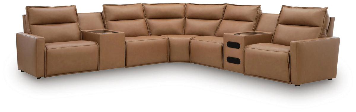 Arrington 7-Piece Power Reclining Sectional with Audio Console - Butternut