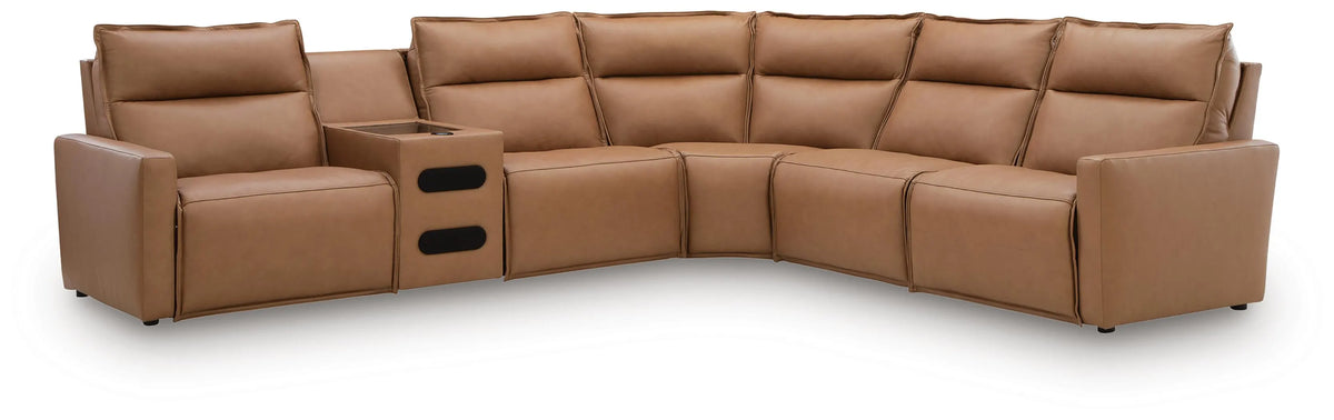 Arrington 6-Piece Power Reclining Sectional with Audio Console - Butternut