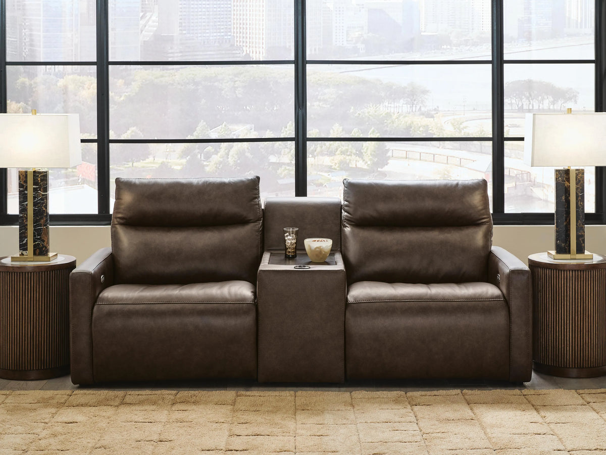 ModZ 3-Piece Power Reclining Sectional Loveseat with Audio Console - Chocolate