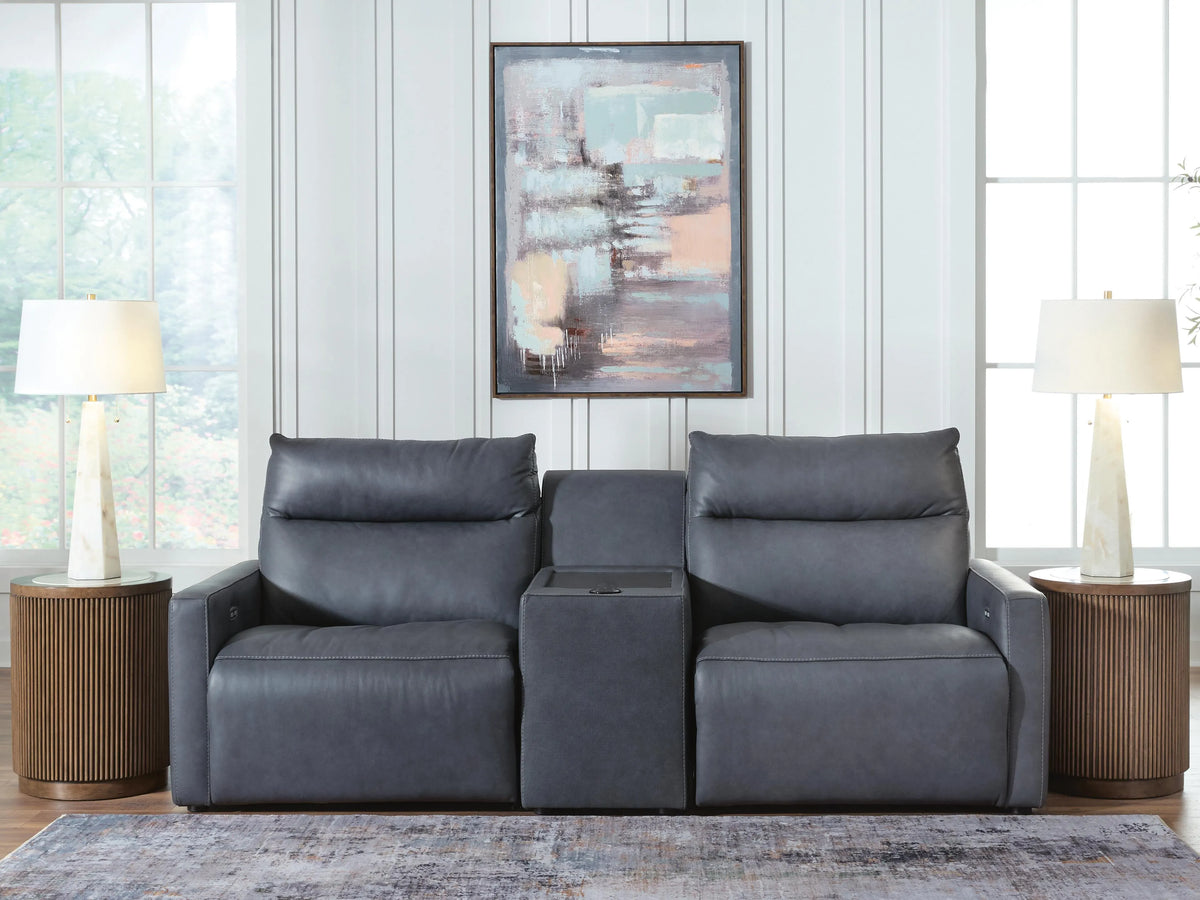 ModZ 3-Piece Power Reclining Sectional Loveseat with Audio Console - Blue