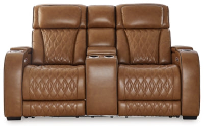 Boyington Power Reclining Loveseat with Console - Caramel