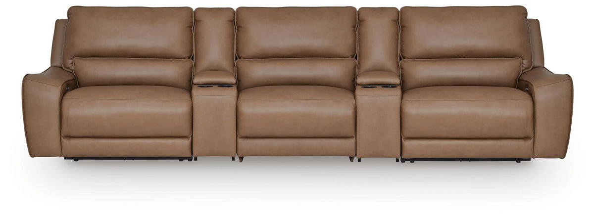 Silverbrooke 5-Piece Reclining Sectional with Storage Consoles - Caramel