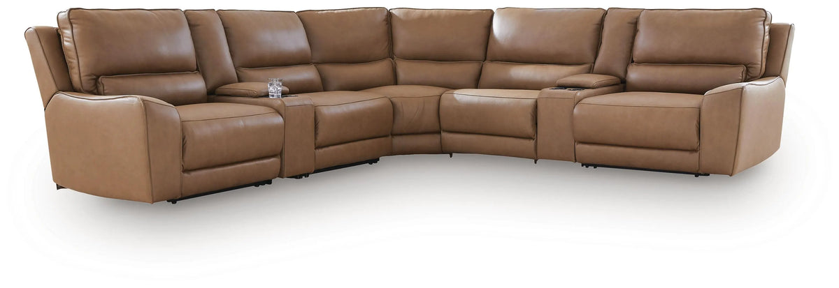 Silverbrooke 7-Piece Reclining Sectional with Storage Consoles - Caramel