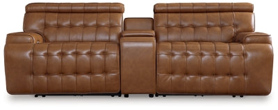 Temmpton 3-Piece Power Reclining Sectional Loveseat with Console - Chocolate