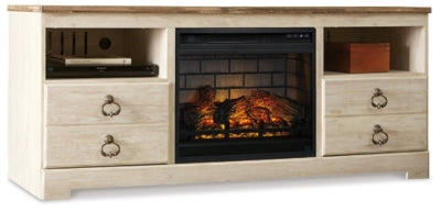 Willowton 64" TV Stand with Electric Fireplace - Whitewash