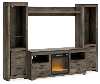 Trinell 4-Piece Entertainment Center with Electric Fireplace - Brown