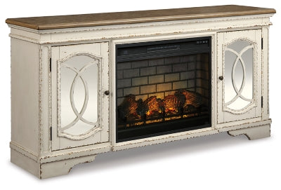 Realyn 74" TV Stand with Electric Fireplace - Chipped White