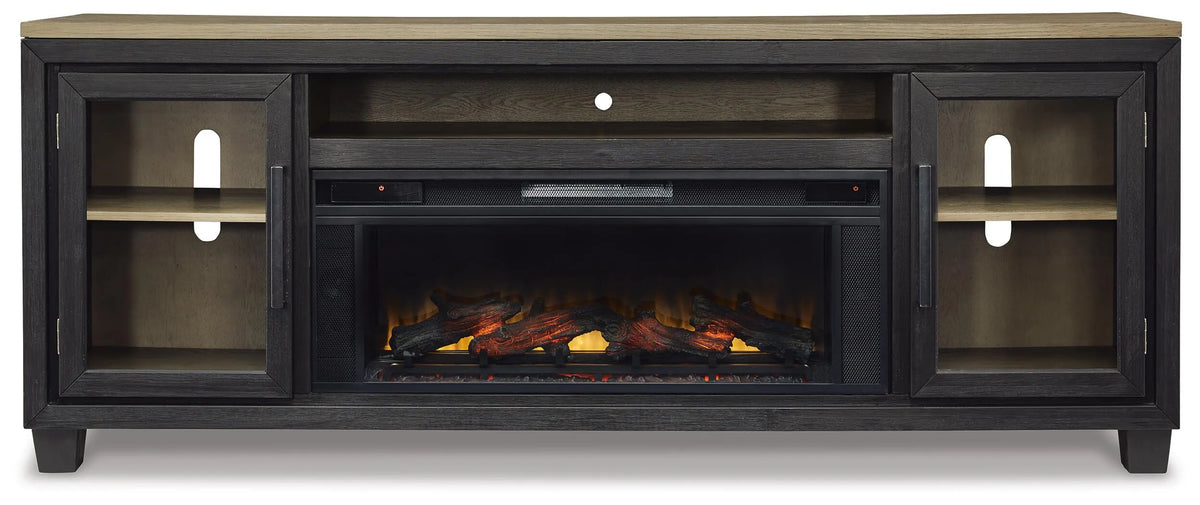 Foyland 83" TV Stand with Electric Fireplace - Black/Brown