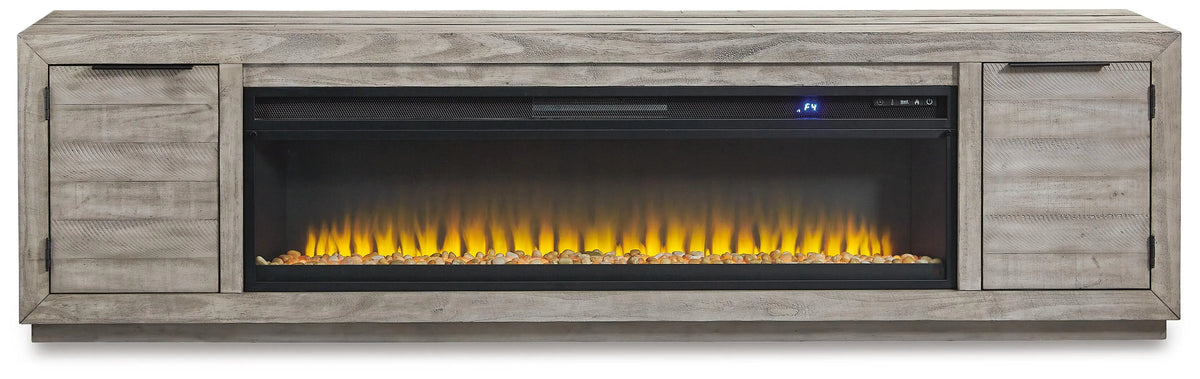 Naydell 92" TV Stand with Electric Fireplace - Gray